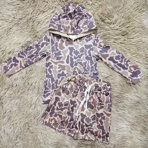 Long sleeves khaki camouflage hoodie match shorts set kids boys outfits