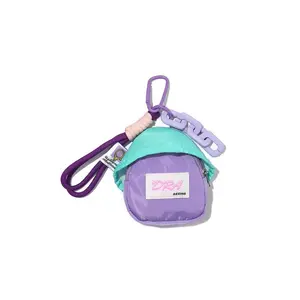 Cute Purple Mini Storage Bag with Purple Strap & Keychain Attachment - Silky Fabric Pouch for Small Items with Separate Section & Hook for Easy Hanging