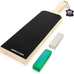 Leather Strop for  Sharpening - Get Razor- Edges with 3" x 9" Double Sided Paddle Strop Block, Easy to Use  Strop with  Handle & Stropping Leather  Sharpener Guide