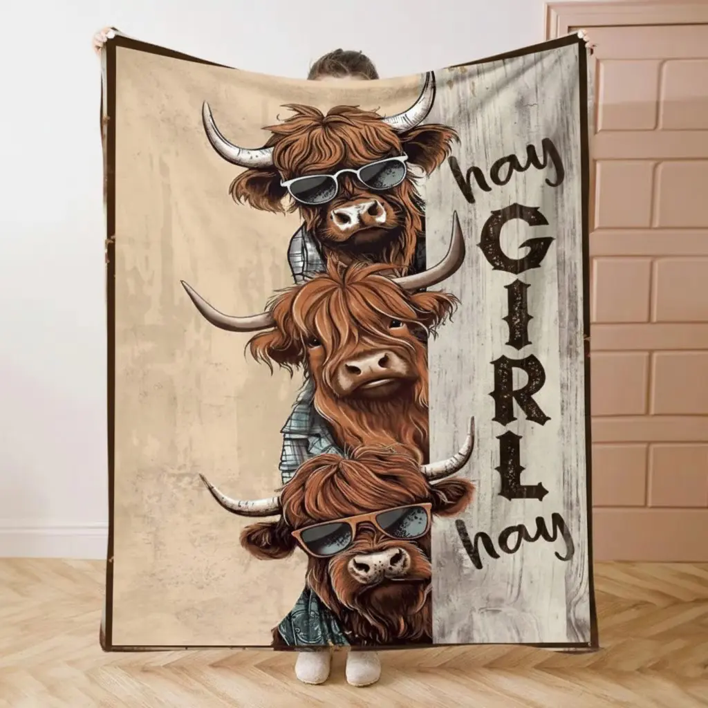 Highland Cow Pattern Blanket, 1 Count Soft Comfortable Throw Blanket, Cool Bedroom Bedding Blankets, Warm Napping Blanket for Home Office Travel, Cozy Chic Blanket, Soft Lightweight Blanket