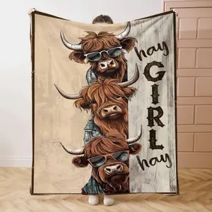 Highland Cow Pattern Blanket, 1 Count Soft Comfortable Throw Blanket, Cool Bedroom Bedding Blankets, Warm Napping Blanket for Home Office Travel, Cozy Chic Blanket, Soft Lightweight Blanket