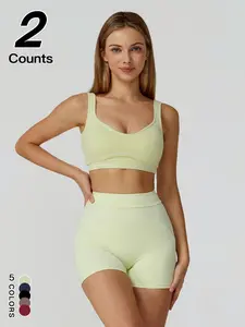 Women's Quick-Dry Tight-Fitting Colorblock Tracksuit Set, Outdoor Sports Casual Bra High-Waisted Colorblock Sport Shorts Set, Ladies Sportswear for Indoor Outdoor Wear, Yoga Gym Workout Running Wear, Sportswear Set, Gym Sets