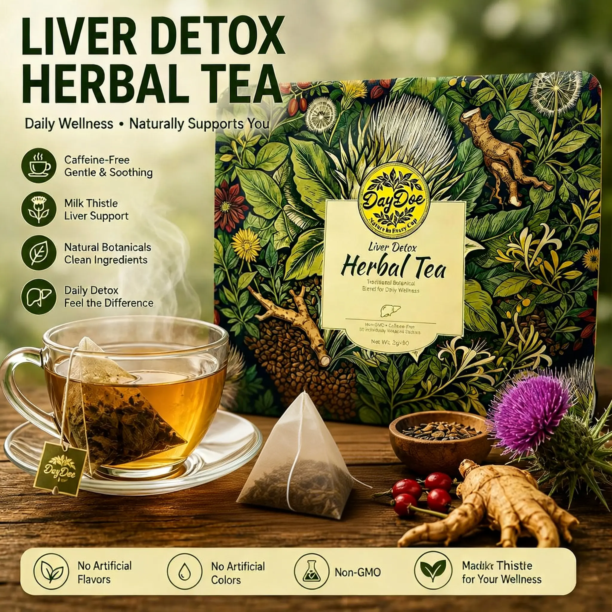 Liver & Kidney Cleanse Herbal Tea – Milk Thistle, Goji Berry & Dandelion Root Detox Support, Natural Wellness Tea Bags