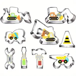 For Construction Theme Parties & Baking, Fun Baking Mold Solution, Construction Theme Steel Cookie Cutters, Various Truck Shape Durable Steel Molds, Effortlessly Handle Themed Party Fun Baking, 9 Pack