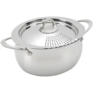 Bialetti Oval 6 Quart Multi-Pot with Strainer Lid, whole pasta, corn, lobster, Stainless Steel