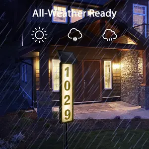 Upgrade Solar Home Bussiness Lighted Address Plaque Outdoor Sign, House Numbers for Outside,  Waterproof, LED Address Numbers for Yard Home