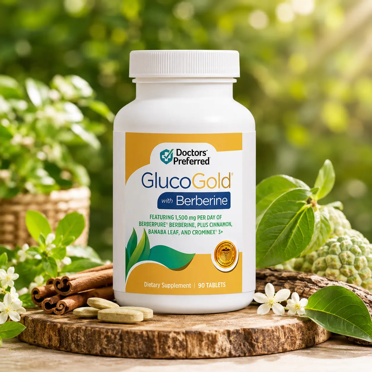 GlucoGold Tablets with Berberine, Cinnamon & Chromium, Metabolic & Cardiovascular Health Support Supplement, 90 Tablets