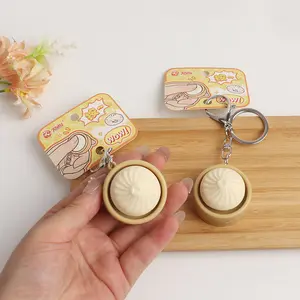 Creative Soup Dumpling Fidget Toy Keychain, Squishy Bun Clicker Stress Relief Toy, Cute Bag Pendant
