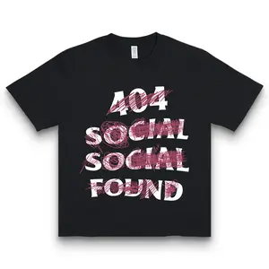 Tech-Inspired Short-Sleeved T-Shirt 404 SOCIAL SOCIAL FOUND Pink Graffiti Line Design Avant-Garde Unisex 100% Cotton Classic Fit