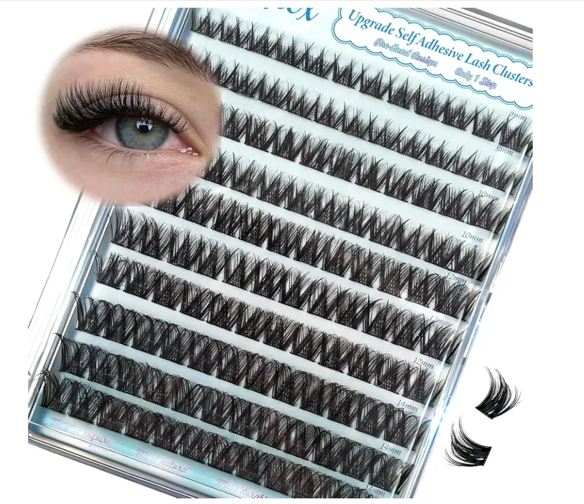 Self Adhesive Lash Clusters Natural Self Adhesive Eyelashes,Pre glued Eyelash Clusters No Glue Needed Lashes Wispy,C- curly,DIY cluster eyelash extensions,8-14mm 120pcs