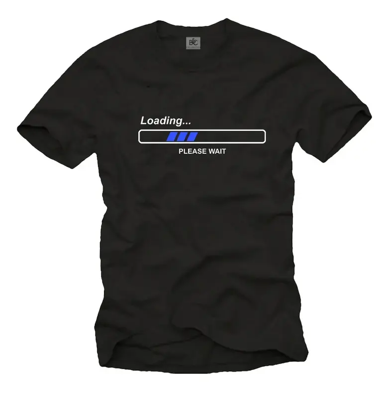 Funny Computer Geek T-Shirt for Men with "Loading Please Wait" Print black/white/blue Size #SohoChic