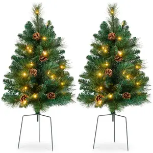 Best Choice Products Set of 2 24.5in Outdoor Pathway Christmas Trees Decor w/ LED Lights