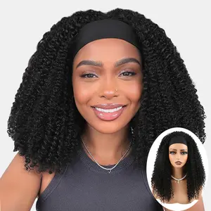 14 Inch Curly Headband Wig Synthetic Hair 180% Density Wigs for Black Women None Lace Front Curly Wave Wig Wear and Go Glueless Wig