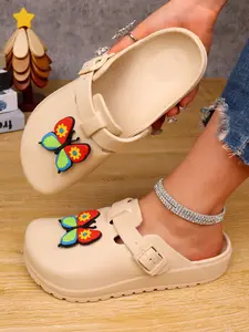Women's Spring Summer/autumn Winter Lightweight Eva Slip-On Mules, Butterfly DIY Waterproof Oil-Resistant Shoes, Comfortable Breathable Design