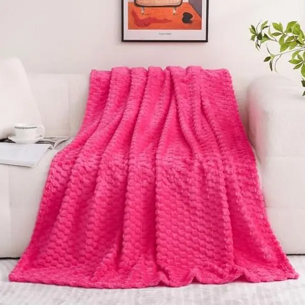 Hot Pink Throw Blanket 50"×60" inches Gifts for Mom Fuzzy 3D Jacquard Decorative Flannel Fleece Super Soft Plush Cozy Blanket for Couch Sofa Chair Lightweight
