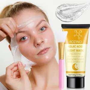Rozino Ascorbic Acid Night Repair Mask 60g + Silicone Brush, Multi-Effect Skincare with Kojic Acid, Niacinamide, Turmeric, Brightening & Smoothing, Suitable for All Skin Types