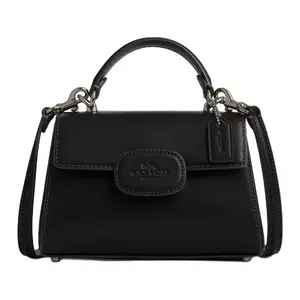 COACH Eliza Letter-Print Snap-Closure Crossbody Bag for Women – Premium Calfskin, Small Size, Gold and Black