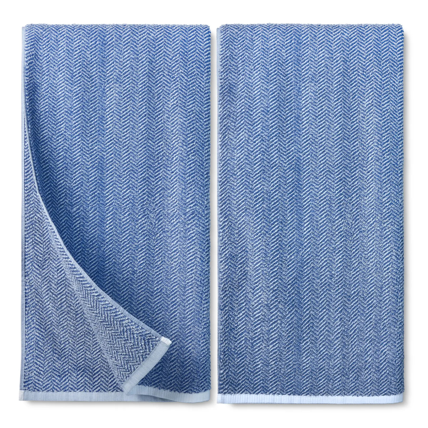 Cleanbear Striped Bath Towels, Luxury 100% Cotton Bath Towel Set for Bathroom with Herringbone Patterns, 54 x 28 Inches Large Shower Towels, 2 Pack