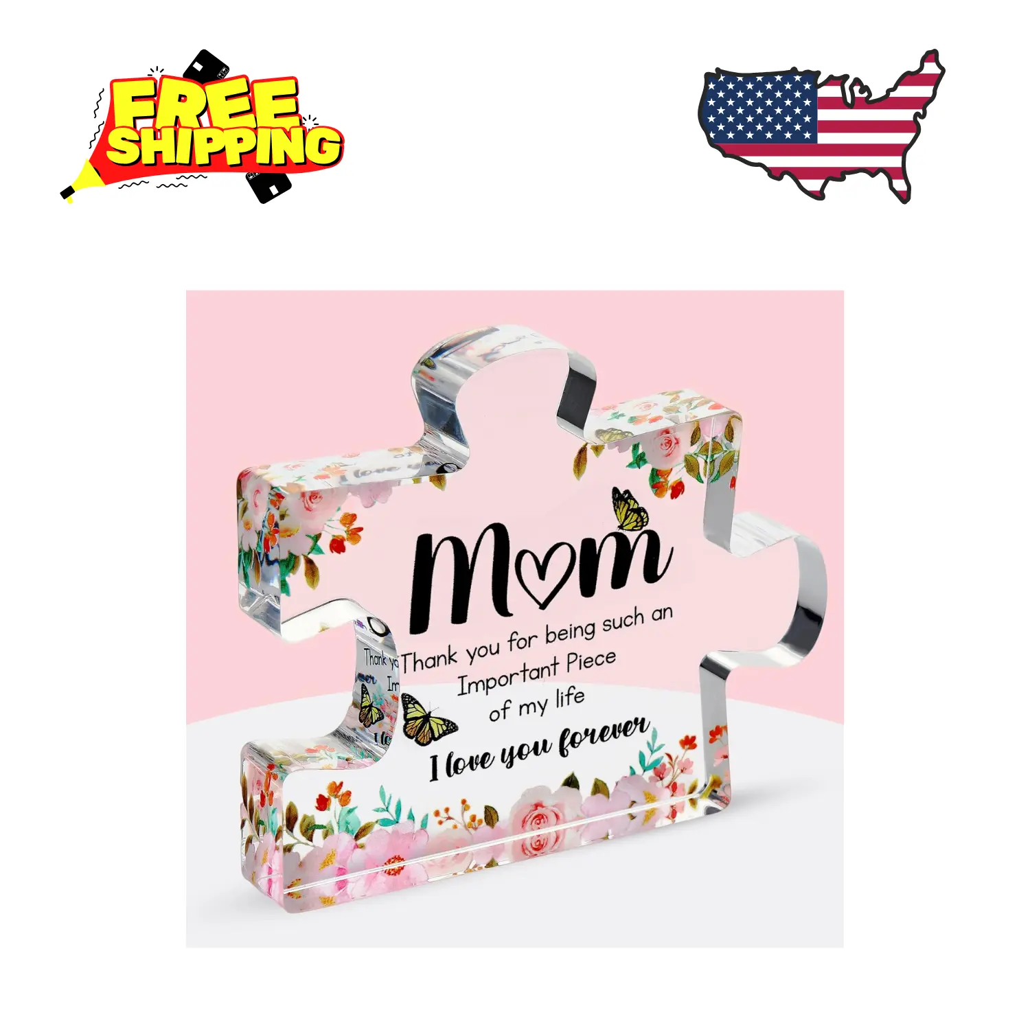 Gifts for Mom - Cute Engraved Acrylic Block Puzzles Piece, Mother's Day Gift