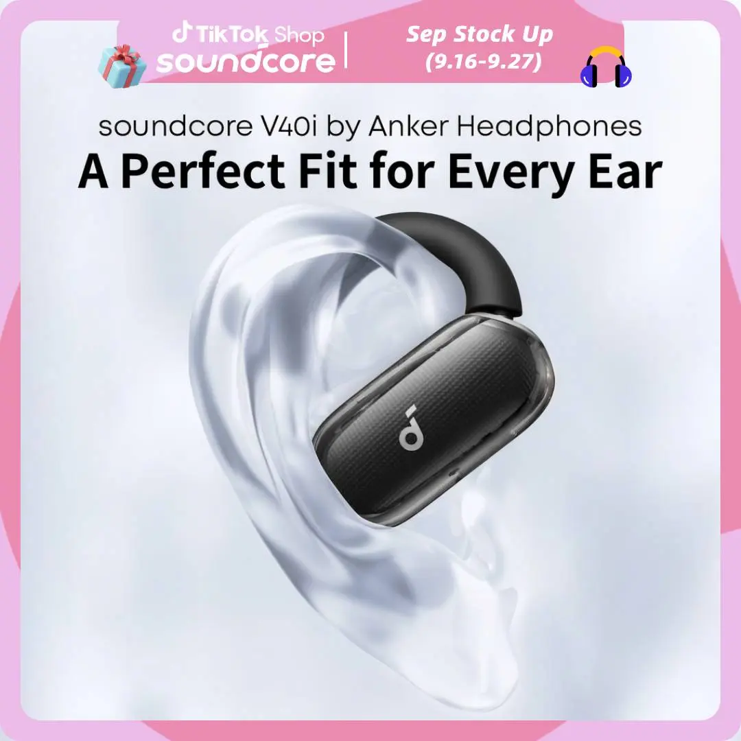 soundcore V40i by Anker, Open-Ear Headphones, Clear Design, Lidless Case, 4 Adjustable Positions for Every Ear Size, Richer Bass, IP55, 21H Playtime, AI Clear Calls, Bluetooth 5.4, App Control #tiktokshopsummersale