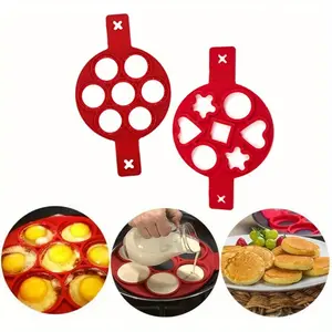 Set of 2 Silicone Baking Mold - Multiple Shapes 7 Holes Nonstick Pancake Maker Ring Fried Egg Molds - For Family & Restaurant Cooking - Kitchenware Gadgets - Perfect Gift for Foodies & Home Cooks