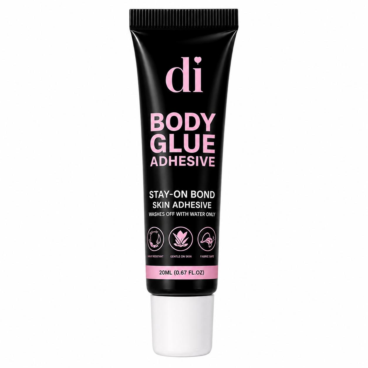 Body Glue Skin Adhesive - Invisible Waterproof Strong Hold for Strapless Dresses & Festival Wear - Sweat Resistant with Easy Removal, Compact & Portable 20ml, Aqua, Glycerin, Diglycol Crosspolymer, Fashion Emergencies, Skin-Friendly Formula, Lightweight,,
