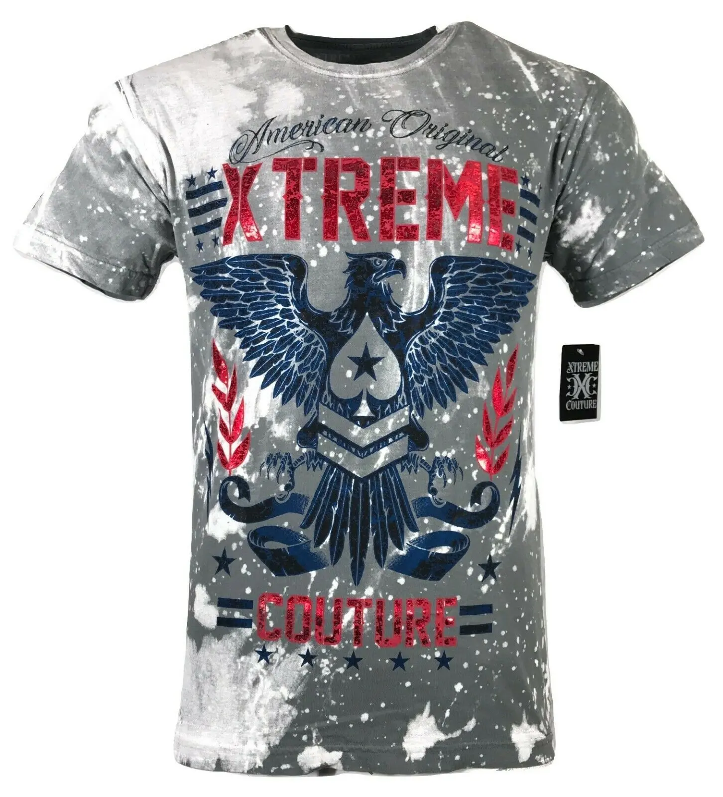 Xtreme Couture by Affliction Men's American Original Print T-Shirt - Gray Casual Biker Short Sleeve 100% Cotton Round Neck Tshirt, Made in USA Men's Top