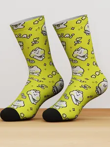Women's Cute Minini Cartoon Crew Socks, Yellow Cute Animal Print Casual Socks