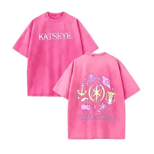 Vintage Washed Blue "KATSEYE" Front & Back Print Oversized Cotton Crew Neck Tee, Retro Y2K Nautical Graphic, Soft Breathable Fabric, Casual Streetwear Aesthetic, Perfect for Daily Wear & Summer, Trendy K-Pop Fan Gift