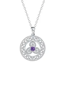 Keltic Necklace Silver Color Irish Keltic Knot Pendant Necklace, Good Luck Necklace with Birthstone Crystal Round Pendant