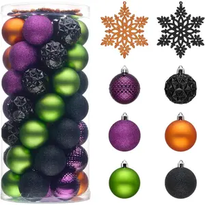 Christmas Tree Decorations Ornament Set for Fall Halloween, 50ct 2 Inches Orange Purple Black Shatterproof Christmas Ball Ornaments Hanging Xmas Holiday Decor