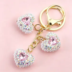 Cute Heart Shaped Rhinestone Crystal Keychain Pendant, Fashion Bag Accessory, Ideal Tiny Gift for Women