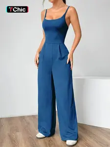Women's Casual Plain Backless Spaghetti Strap Jumpsuit Long Pants, Minimalist, Style, New Arrival, Comfortable Fit, Perfect for Daily Wear, Womenswear