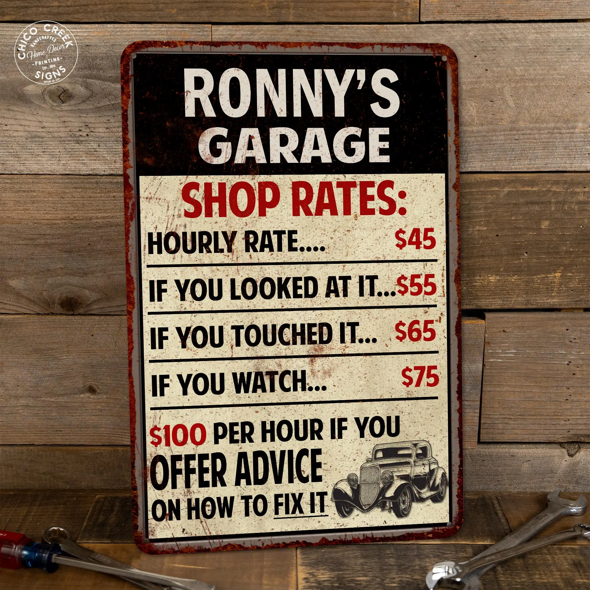 Personalized Garage Sign Custom Garage Sign Gifts For Dad Shop Sign Gifts For Him Mechanic Sign Garage Wall Art Garage Decor