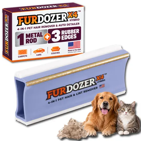 Neater Pets FurDozer X4 Hybrid Pet Hair Remover for Cars, Carpets, Couches, and more - Combines Metal Bar with Delicate Rubber Edges