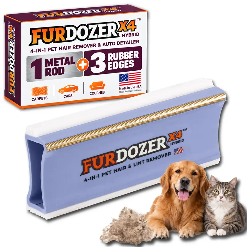 Neater Pets FurDozer X4 Hybrid Pet Hair Remover for Cars, Carpets, Couches, and more - Combines Metal Bar with Delicate Rubber Edges