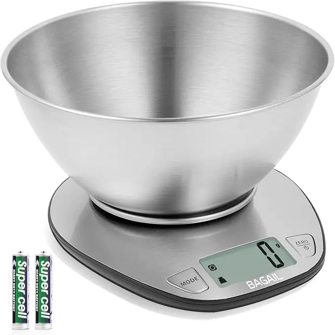 BAGAIL Digital Kitchen Food Scale with Stainless Steel Bowl, 11lb/5kg Capacity, 7 Weight Units, Large Clear Display, for Baking & Cooking Wet/Dry Ingredients, Batteries Included,back to school,back to school haul
