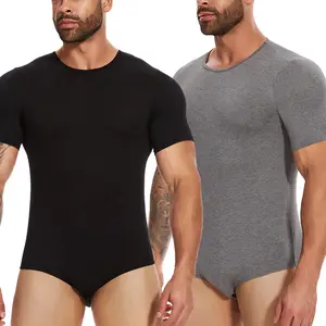 2 Pack Menswear Full Body Shaper Shapewear Breathable Lightweight Tummy Control Briefs  Comfortable Soft Cozy Bodysuits Stretchy Butt Lifter Underwear Nightwear Classic Crew Neck Leotard Short Sleeve Fabric Romper Pajama