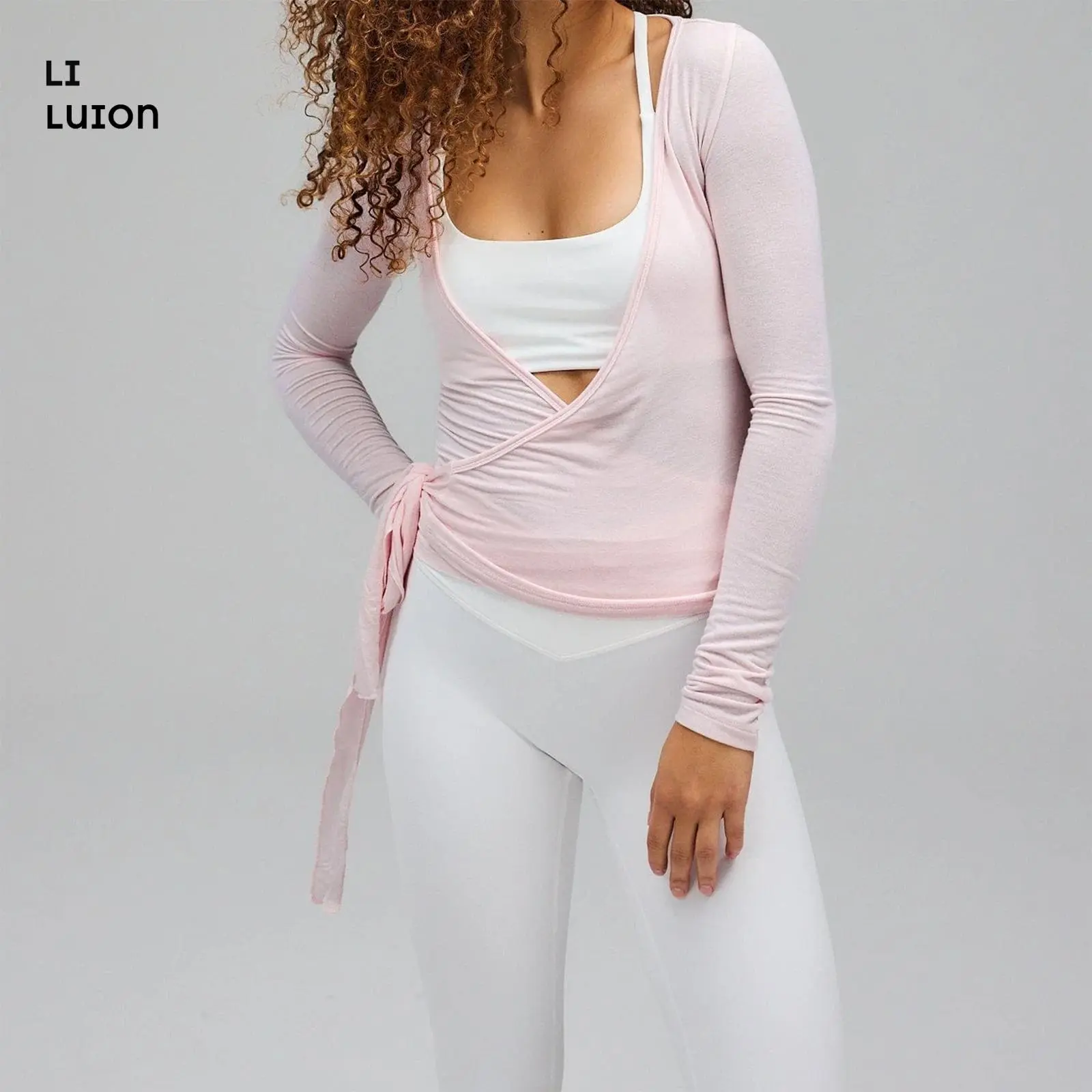 Women’s Cross Wrap Tie Tops Long Sleeve Deep V Neck Solid ColorFit T-Shirts Workout Blouses