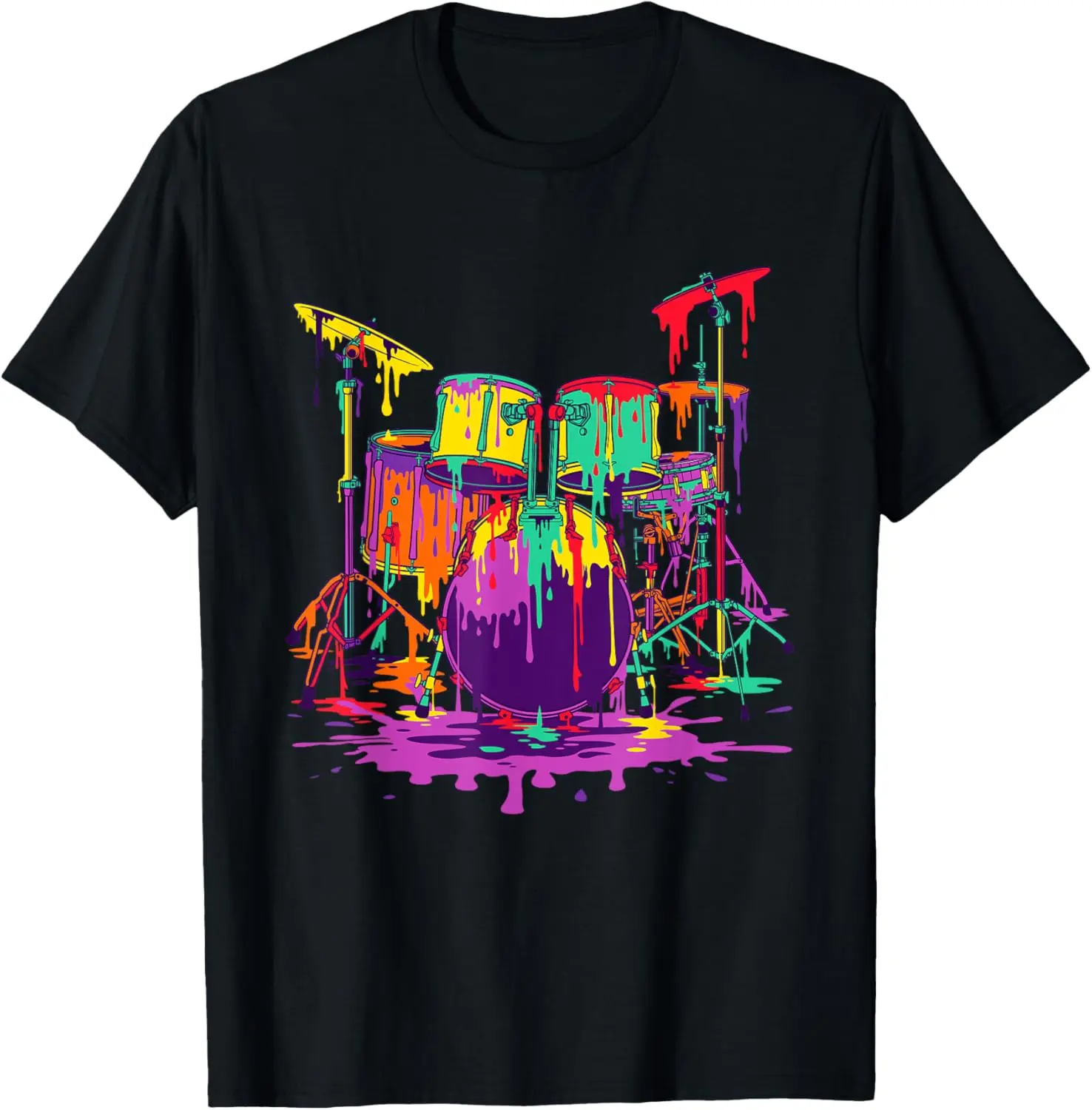 Cotton(pure) Melting Pop Art Drum Set Funny Drummer Musician Music Outfit T-Shirt