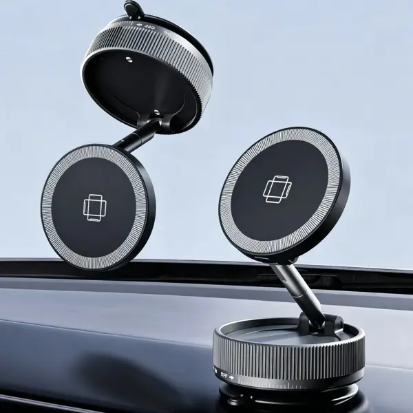 Vacuum Suction Cup Magnetic Car Phone Holder with Wireless Charging, Secure Auto Mount with 360° Rotation, Universal Dashboard Windshield Magnetic Car Mount for Smartphones