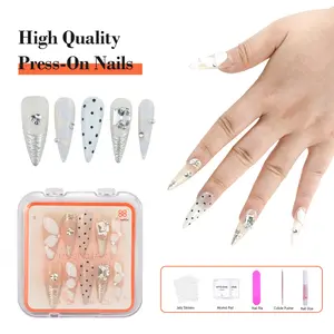 French Polka Dot Mirror with Diamonds Wearable Nails Suitable for party wear nails with jelly adhesive for easy removal and reuse.