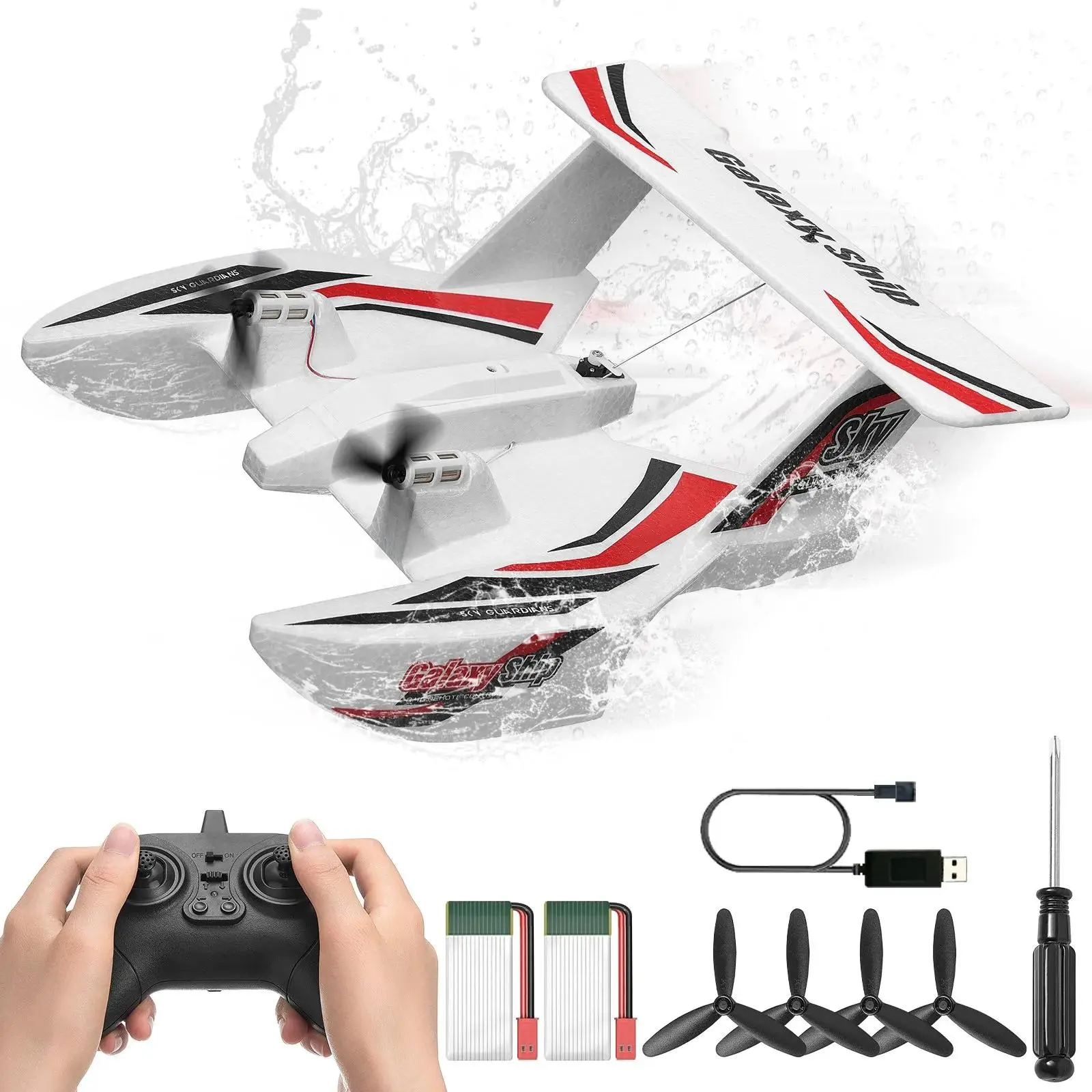 VEVOR Hobby RC Plane - Outdoor EPP Foam 2.4GHz 3-Channel Remote Control Amphibious Glider Toy, Gyro Stable 6-Axis Stabilizer, 2 Batteries, Spare Parts, Ready-to-Fly Model Airplane for Beginners
