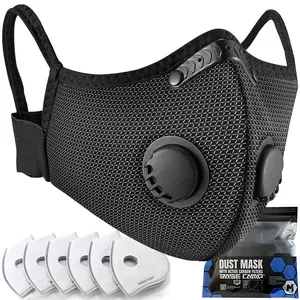 BASE CAMP Silver and Black Upgrade M Plus Dust Mask, Reusable Respirator Face Mask with 6 Activated Carbon Filters, Safety Work Masks for Woodworking, Construction, Yard Lawn Paint, Dust