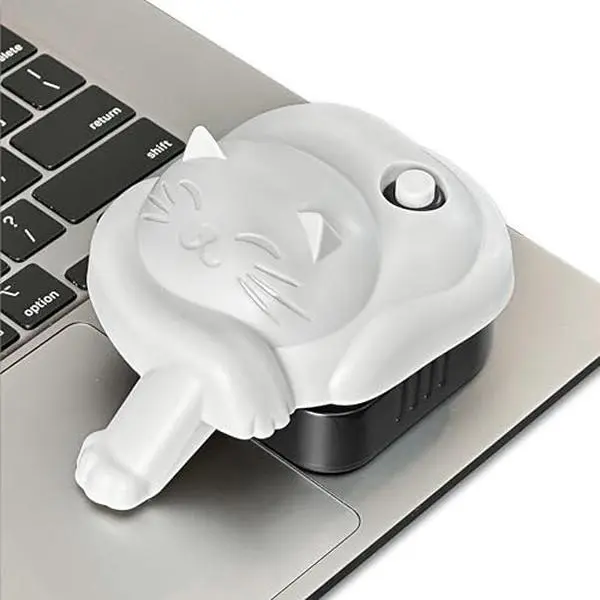 Not compatible with Dell or HP touchpads - Laptop Trackpad Jiggler -AA Battery Lasts 6 Months -Undetectable -Cordless Mouse Jiggler - Keeps Touchpad Active, Laptop Awake -Mechanical Mouse Mover -ON/Off Switch (Gray Cat)