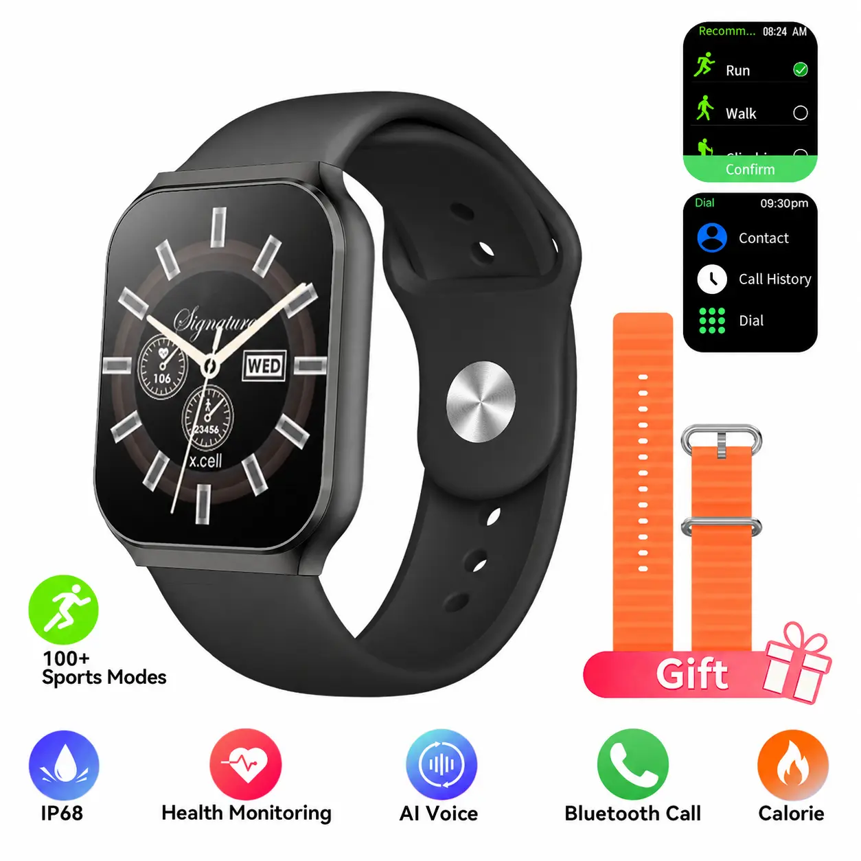 PINTEEK F25 Smartwatch – IP68 Waterproof, Wireless Charging, Bluetooth Calls, Heart Rate & Sleep Monitoring, Multi-Sport Modes, Step & Calorie Tracker, Durable Wearable