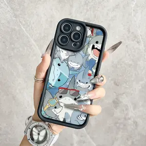Cute Cartoon Shark for phone case, compatible with iPhone 17 Pro Max, 16 Pro Max，15 Pro, 14, 13, 12, 11, XR, XS Plus, SE, Mini. Made from soft TPU shock-resistant silicone material, this stylish street-style gift is perfect for any occasion.