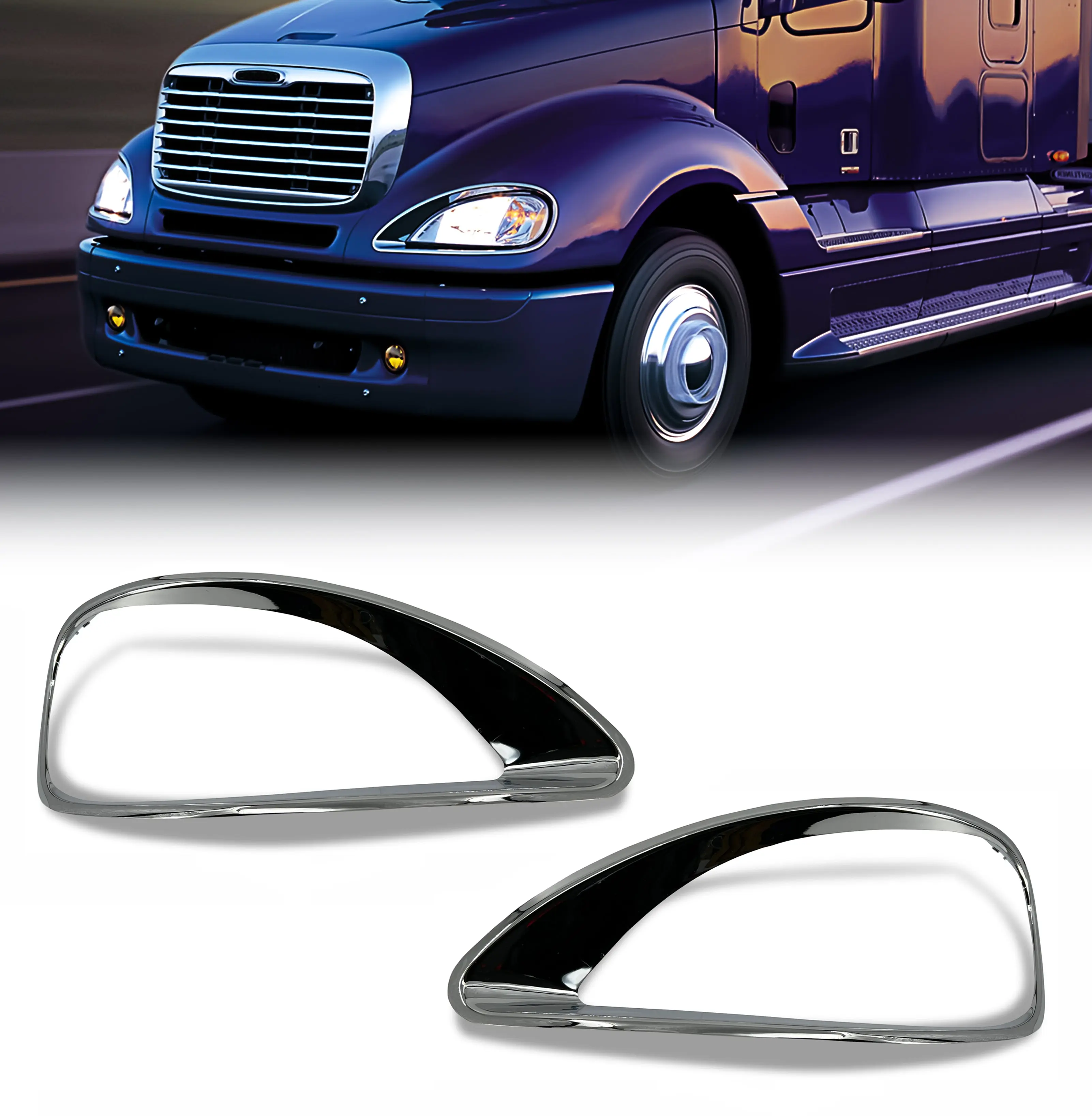 Torque Chrome Headlight Bezel Trim Pair - Durable, Precise Fitment Replacement for 2001-2022 Freightliner Columbia Semi Trucks, Driver Left/RH Passenger Right Assembly, DOT SAE Approved (TR592-L, TR592-R), Durability