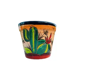 Handcrafted Talavera Planter Hand Painted Desert Scene Clay Pot Colorful Mexican Clay Pottery Slightly Flawed Discounted