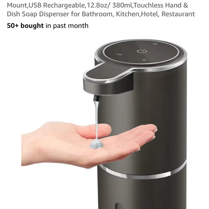 Automatic Liquid Dispenser USB Rechargeable 12.8oz 380ml Touchless Hand Dish Soap Dispenser for Bathroom Kitchen Hotel Restaurant